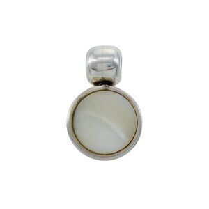 Vintage Sterling Silver 925 Round White Mother Of Pearl Pendant